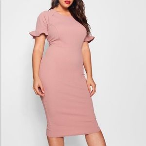 Crepe Ruffle Tailored Midi Dress